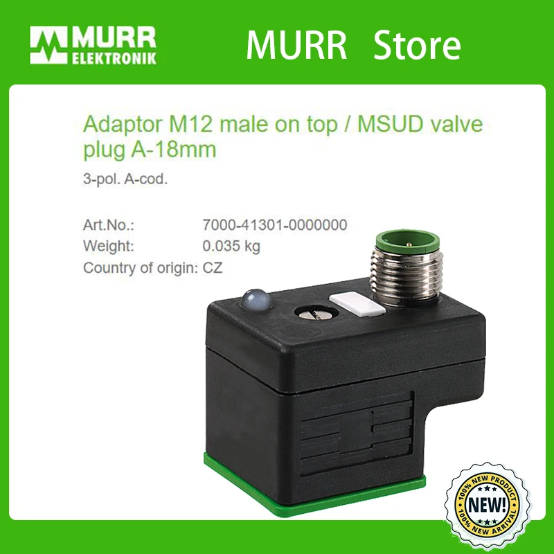 7000-41301-0000000 MURR Adapter M12 MASEL na vrchu / MSUD VENTIL Plug A-18 mm 3-pol. A-COD. 100% nový