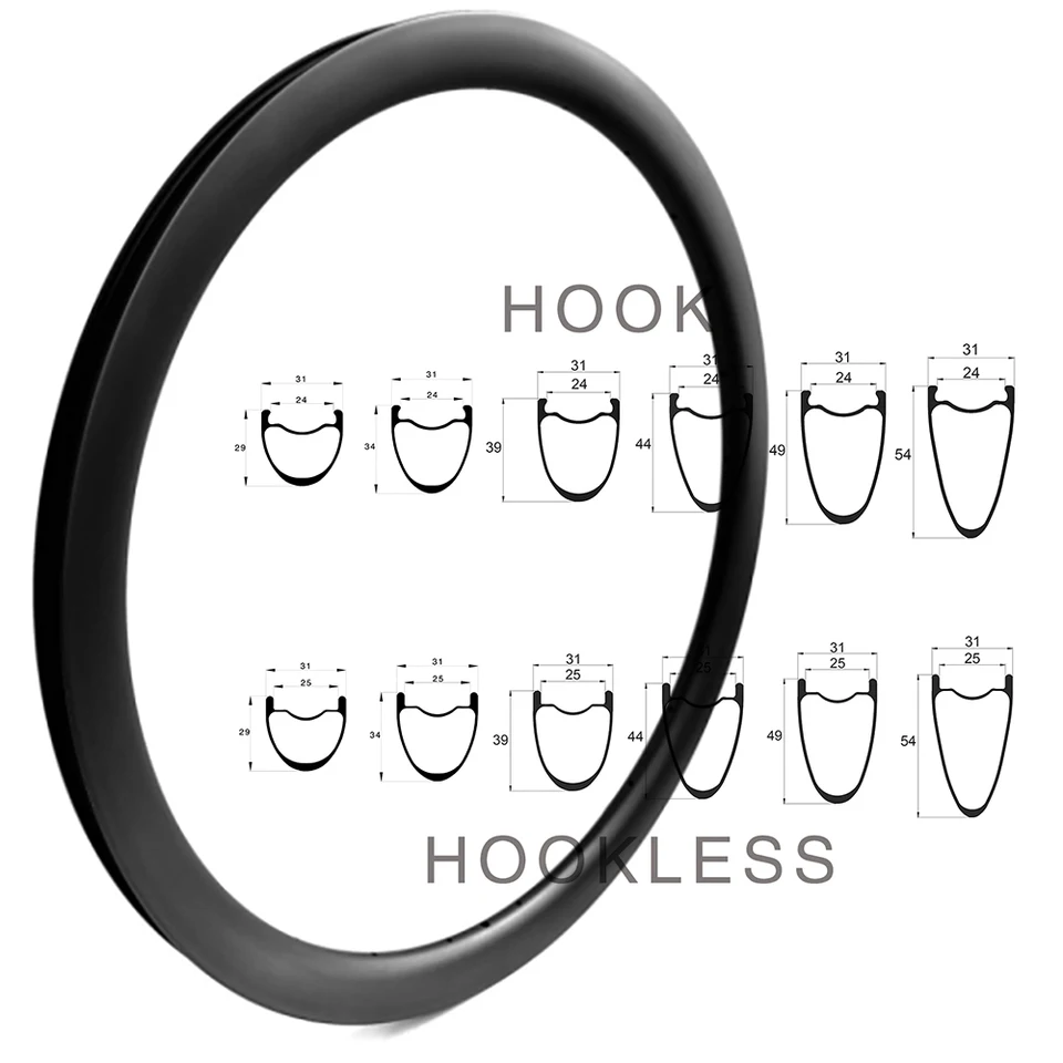 700c 31 mm šírka všetkých ciest Bicykel uhlíkové ráfiky 29/34/39/44/49/54 mm štrk na bicykli Discko bezdu