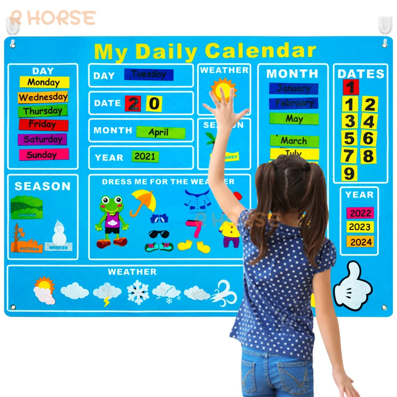 70ks/set my Daily Calendar Felt Board Day Month Season Plán časového plánu Graf predčasného vzdelávania Dobré návyky pre deti