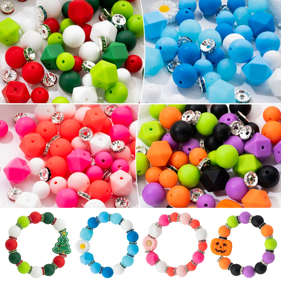 70ks /set silikónové korálky Sada korálikov silikónové okrúhle guľôčky a slnečnica pre šperky výroby náramkov výroby ručne vyrobených DIY Accessorie