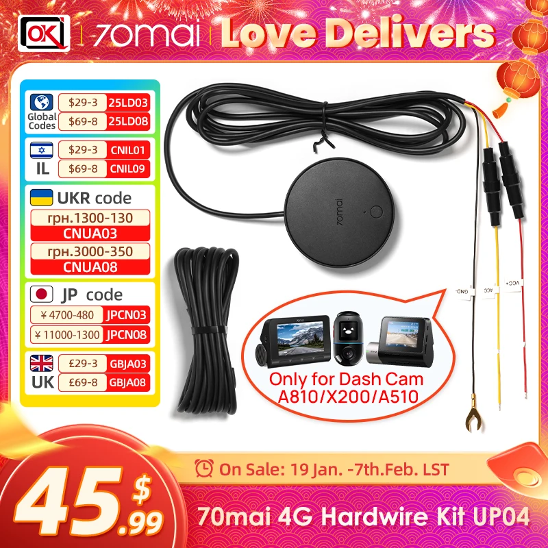 70mai 4G Hardwire Kit Up04 iba pre A510, 4K A810 a Omni X200 Dash Camera pre modul 4G Modul Up04 Live Streaming 4G Parking Monitor