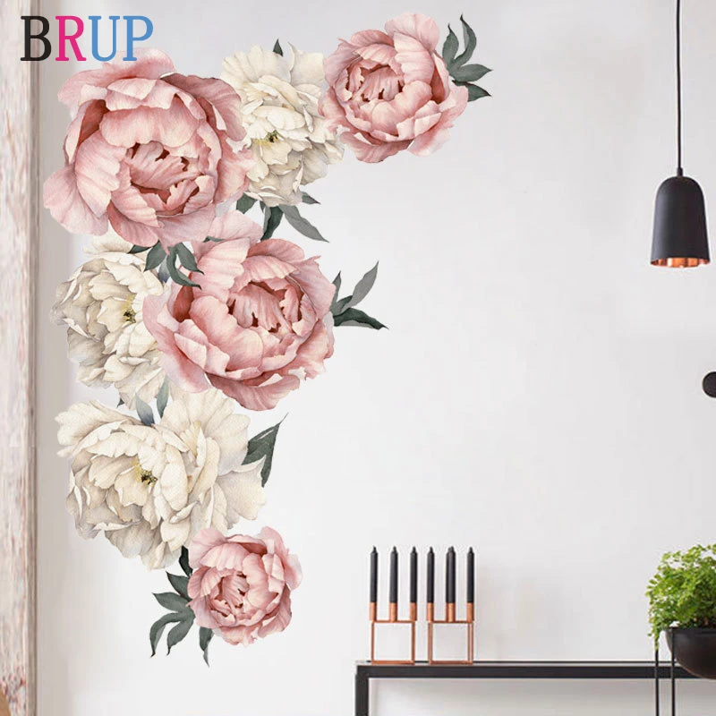 71,5x102cm Veľká ružová pivonáre kvetinové nálepky Romantické kvety Domáci dekor pre spálňu Obývacia izba DIY vinylové steny obtisky