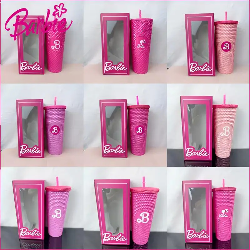 710 ml Barbie Straw Cups Cups Anime Prenosná vodná šálka vysokokapacitná káva Cola Cola Woman Office Fľaša k narodeninám darček