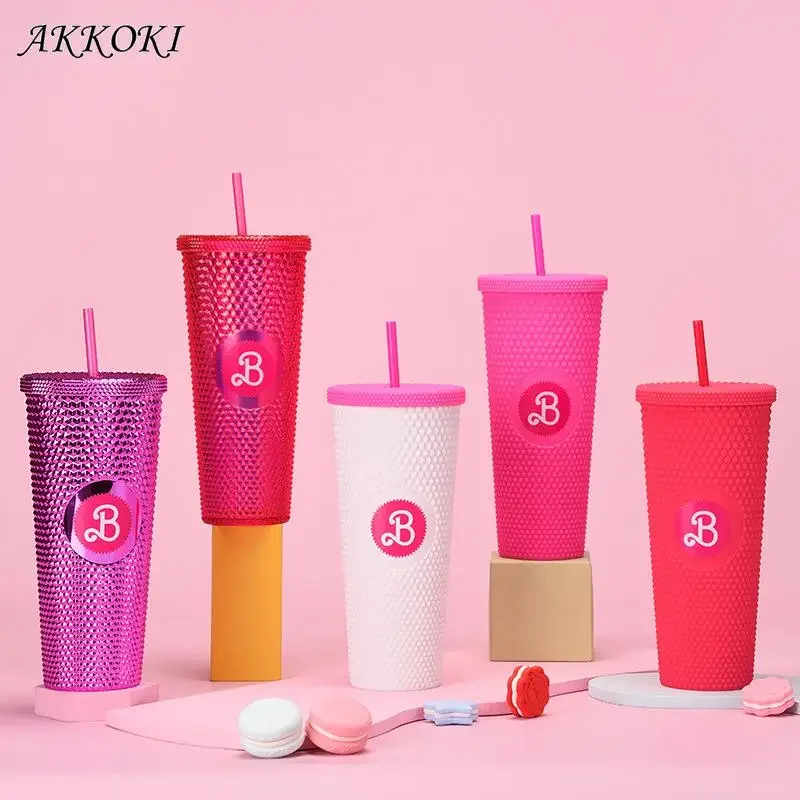 710 ml Pink Plastics Slaw Cup Out Fľašu Fľaša šťavy Kávu Dojkové šálky so slameným vekom opakovane použiteľné pitie fľaše Drinkware