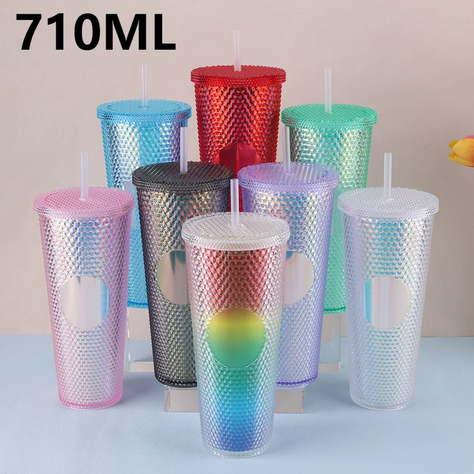 710 ml Shiny Diamond Durian Tumbler so slamkami Izolačný pohár z nehrdzavejúcej ocele
