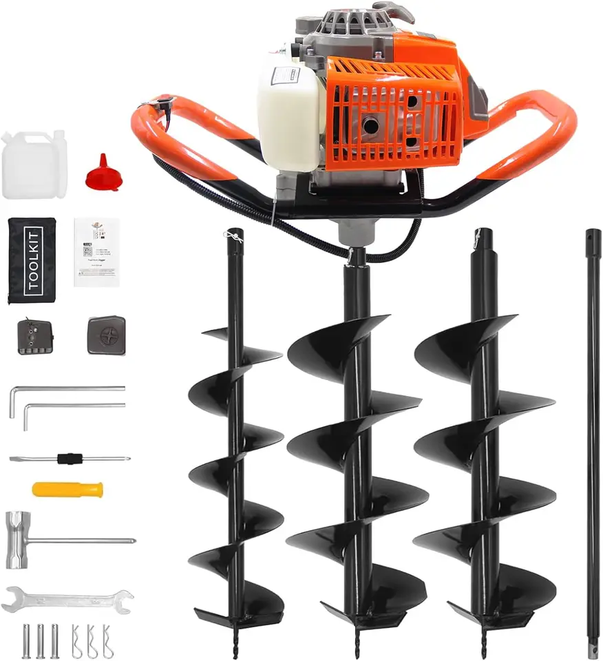 72 ccm Auger Post Hole Digger, 2 -zdvihový plynový digger na zemské diery s 2 vrtákmi v vrtákoch (6 