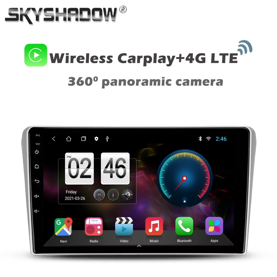 720p 360 Wireless CarPlay Auto Android 13.0 8G+256G DVD Player GPS WiFi Bluetooth RDS Radio pre Toyota Avensis T25 2003-2008