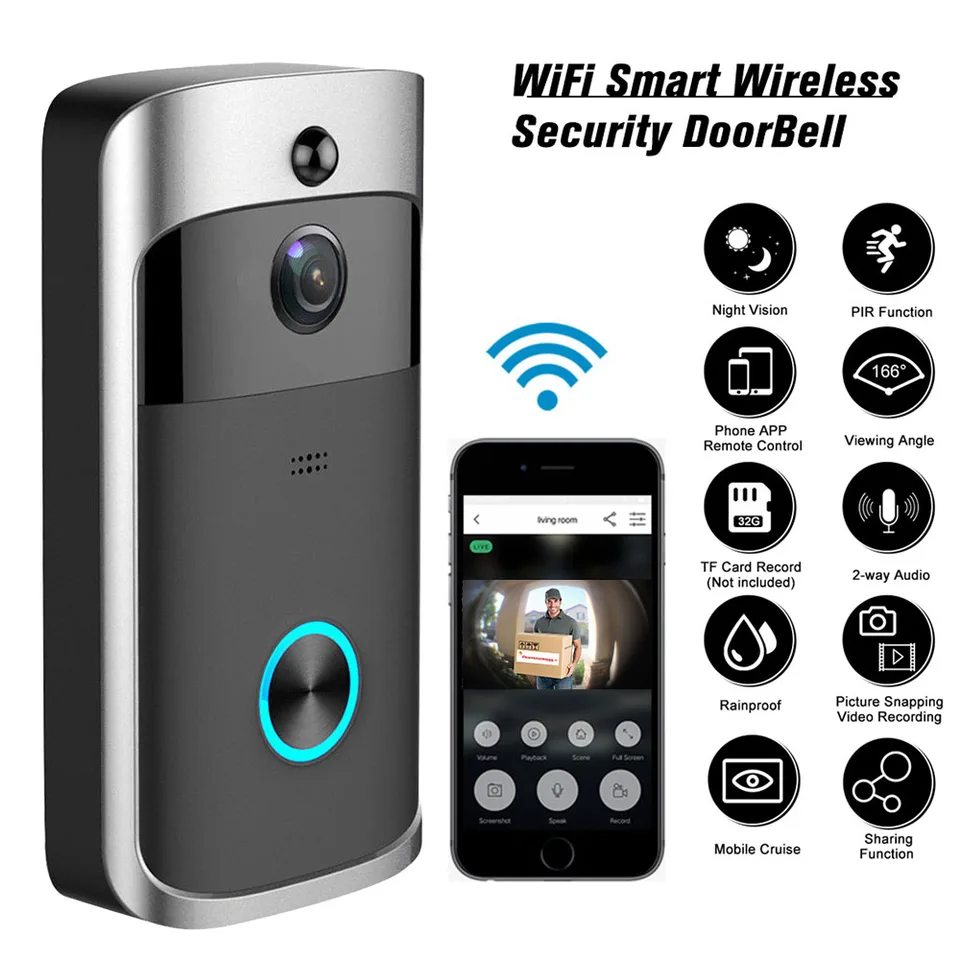 720p HD Smart Home Wireless WiFi WiFi Door Bell Camera Security Video Intercom Ir Night Vision AC Battery Ovládané domom pre dvere