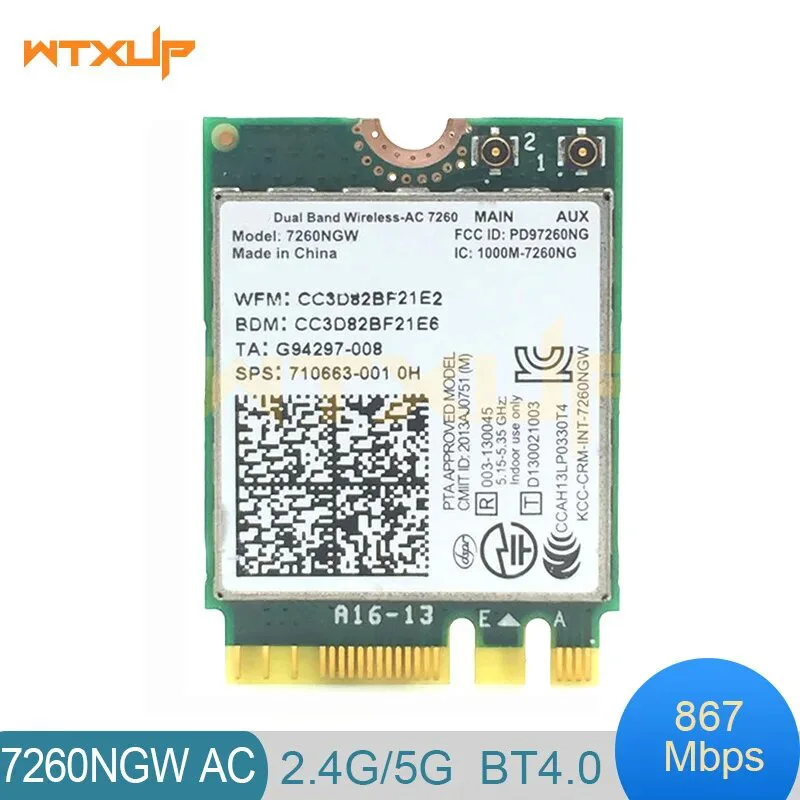 7260AC Bluetooth 4.0 WiFi Wireless Network Card NGFF M.2 WiFi Dongle 802.11ac Dual Band 2,4G 5G pre notebook 7260 7260NGW
