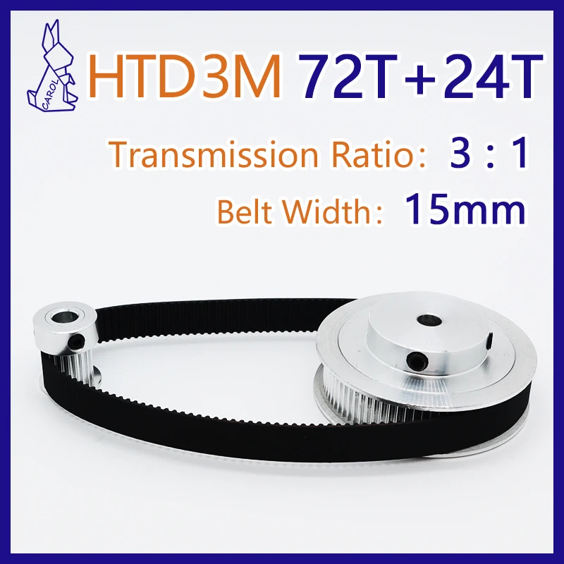 72T 24T 3: 1 HTD 3M Časová kladka Sada 24teeth 72teeth 3M Synchrónne kolesá šírka pásového pásu 15 mm Htd3m Set Reel