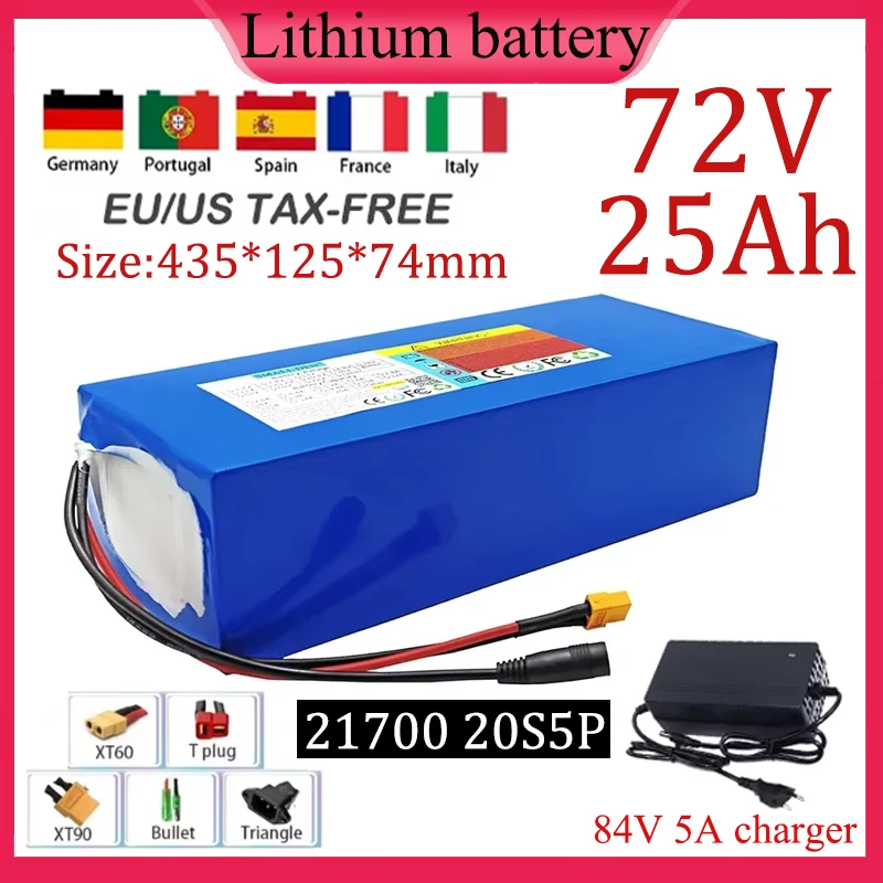 72V 25AH 21700 20S5P lítium batérie 25 000 mAh vstavané 40A BMS pre 0-2800W Vysoký motorový motor vysokokvalitný+nabíjačku+nabíjačka
