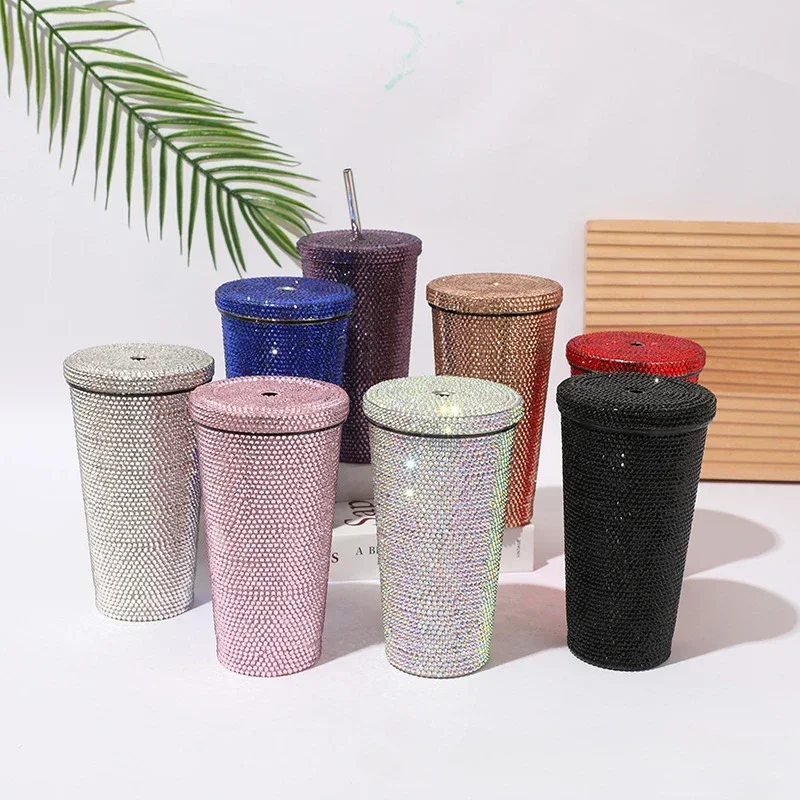 750 ml Bling Diamond Thermos Cup Prenosná nehrdzavejúca oceľ so slameným lesklým kamienok s námelom hrnčekom pre vodu pre ženy pre ženy gril
