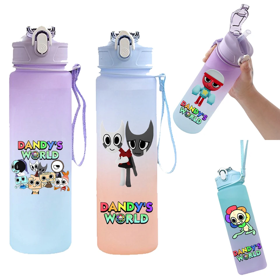 750 ml gradient farebná fľaša fľaše Dandy's World Game Cartoon Veľká kapacita pitná voda pohár detských narodenín vianočný darček