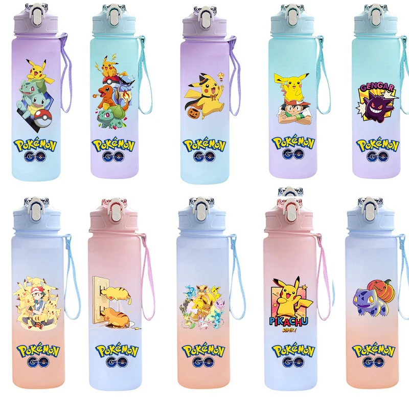 750 ml Pokemon Gengar Pikachu mewtwo charizard plastový gradient farebná slama voda pohár Športová voda fľaša vonkajšia veľká kapacita