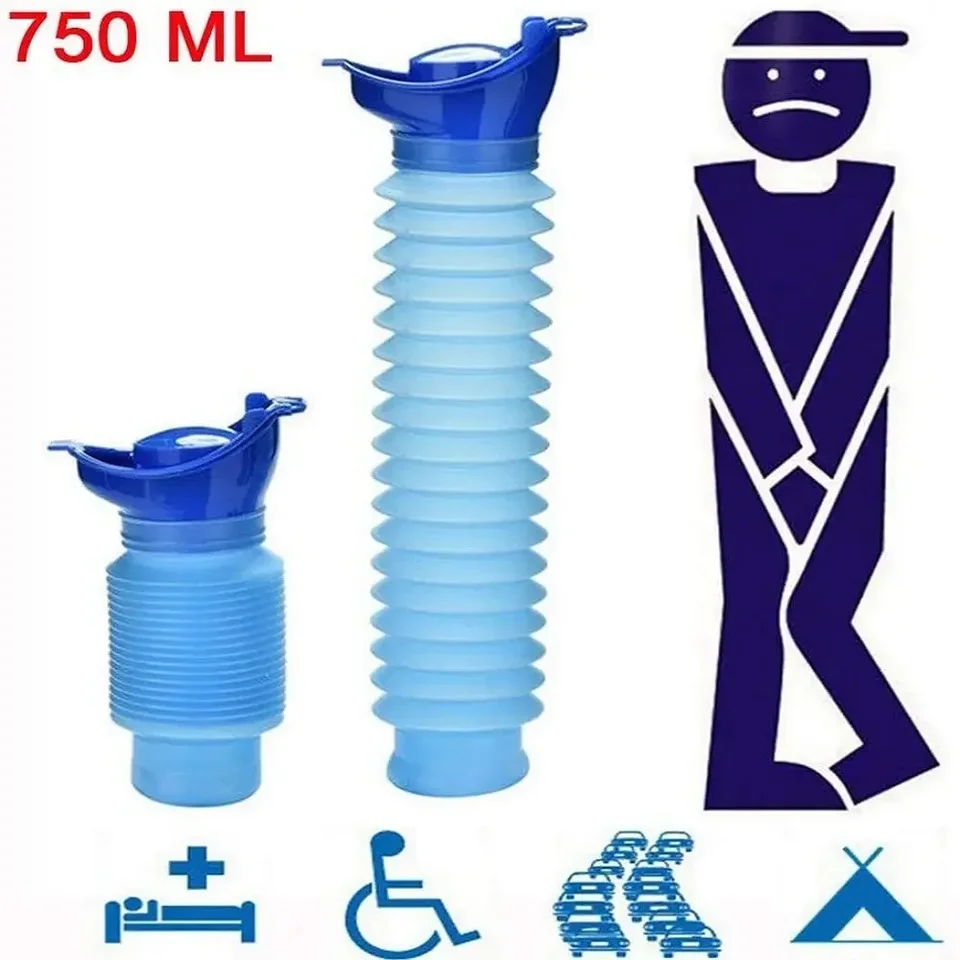 750 ml Zmršťovateľné prenosné pisoáre Muž Samé ženské toaletné nočné močenie moč na fľašu Núdzové kempingové kempingy Cestovné prepravu automobilov