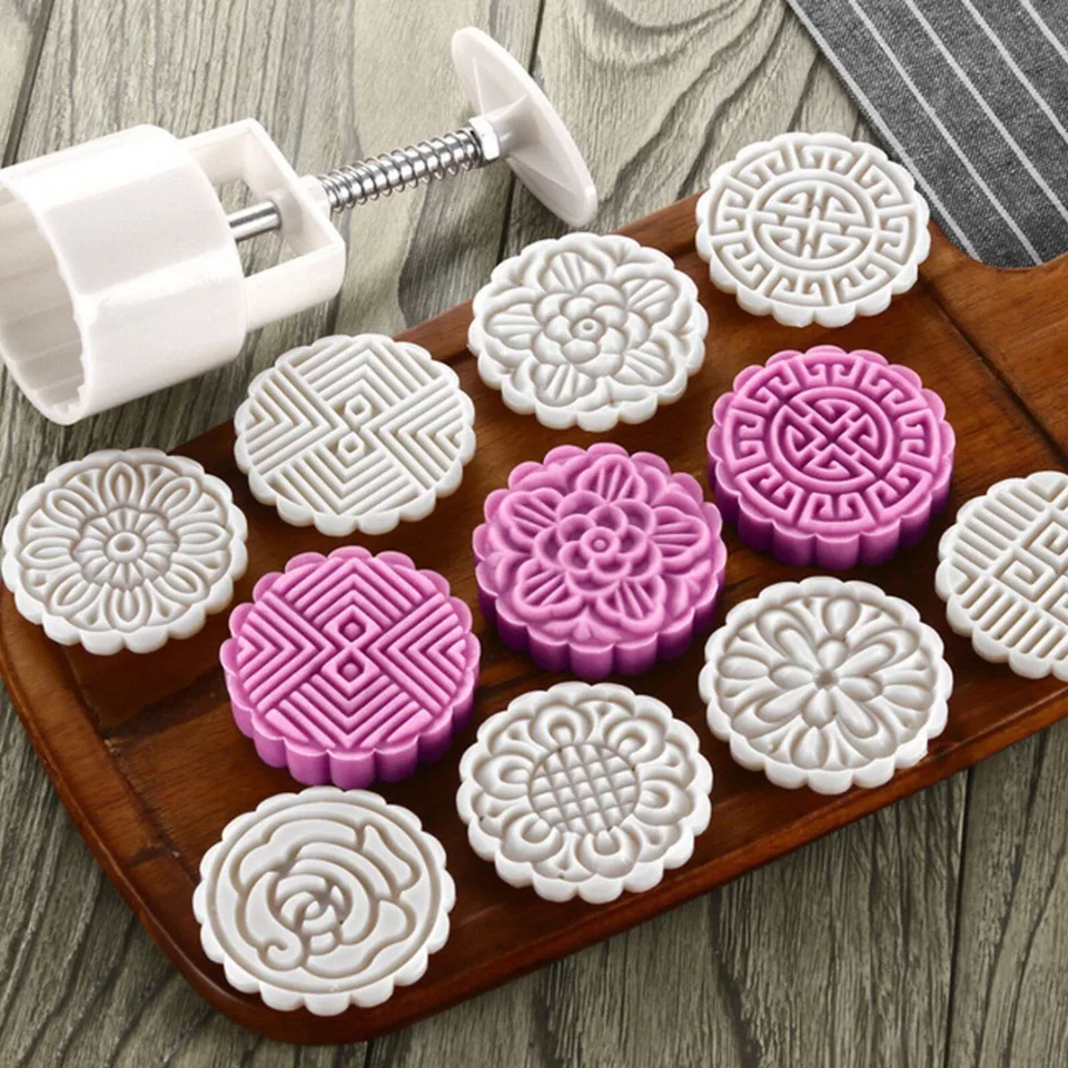 75G Mooncake Fold w/8 kvetinové pečiatky DIY pečenie pečivo Round Moon Moon Cake Fold Tool