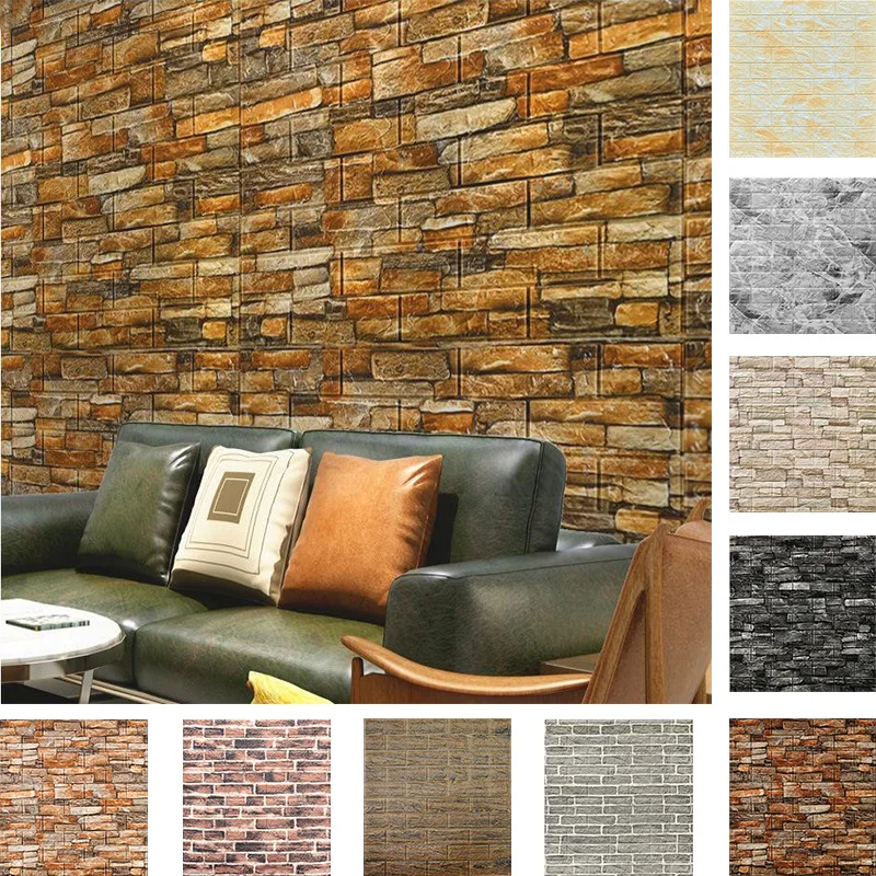 77*70 cm 3D Soft DIY Foam Tapeta Sticker Brick Rock Red Čierna šedá drevená stena Dekorácie nástenná maľba Self Adhesive Obývacia izba Domov