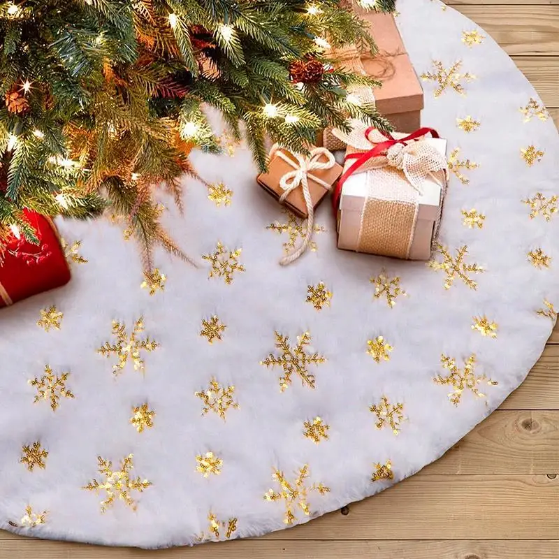 78-122 cm plyšový vianočný stromček sukňa biele snehové vločky faux kožušinové vianočné stromy sukne obálky Nový rok Navidad Party Dear