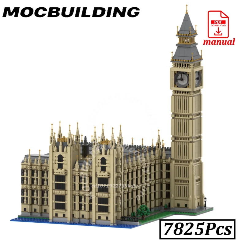 7825ks Elizabeth Tower MOC Building Tehla Hodiny Tower London Anglicko Big Ben Display Model Darčeky