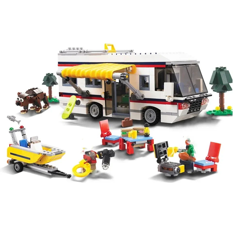 792ks 3 v 1 Camper Summer Domáce tehly kompatibilné 3117 dovolenky Geaways DIY Model Build Block Hračky pre deti darčeky