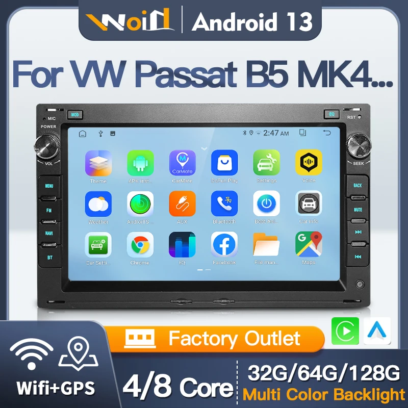 7''Car Android13 Rádio pre VW Volkswagen Passat B5 MK4 MK5 Sharan Jetta Bora Polo Transport T5 Citi Chico Player Carplay Wifi BT
