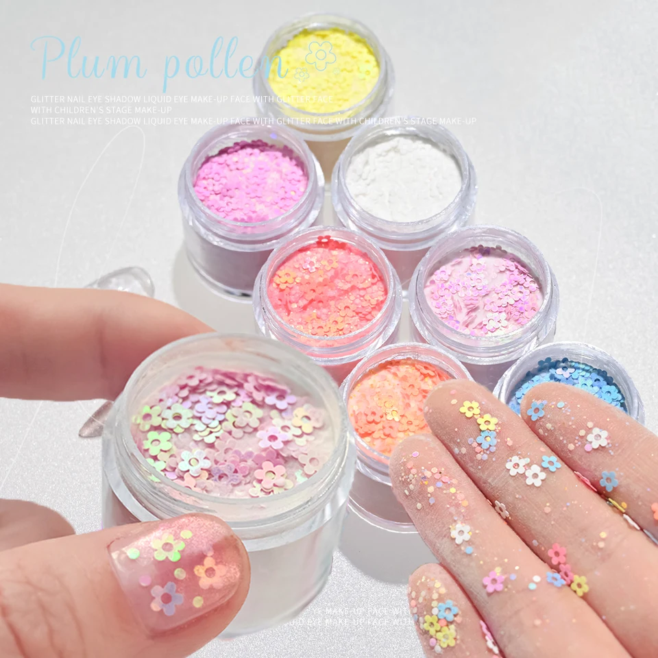 7Colors Plum Flower Flowin Flowin Akryl Acryl Macaroon Macaroon 3D vločky Akrylové práškové predlžovanie nechtov/ponorenie/vyrezávaný prášok na nechty na nechty
