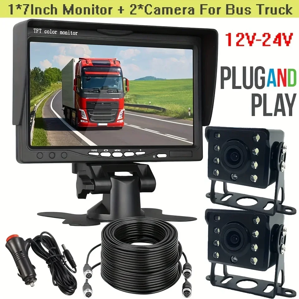 7inch monitor 2x záložná kamera 12-24V 18led IR Zadná/predná/ľavá/pravá kamiónová fotoaparát HD Displej s plnou sadou Reverzná súprava