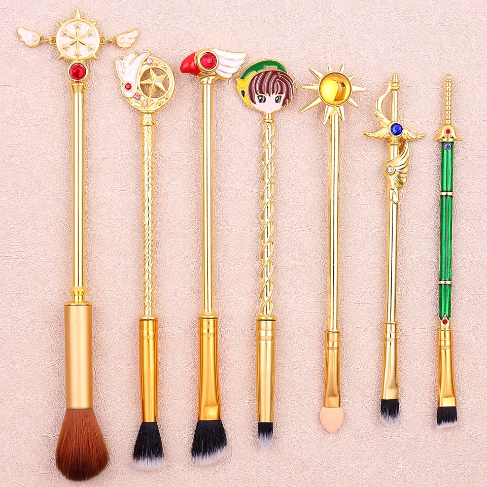 7ks Anime Card Captor Sakura Fiber Make -Up Concealer zvýraznenie kefy očné tieňové červenanie make -up Soft Brush Cosmetické nástroje