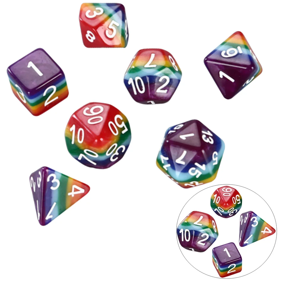 7ks Mini Polyhedral Dice Set D4 D6 D10 D10 D12 D20 Dices Glitter Game Accessories for DND stolové hry