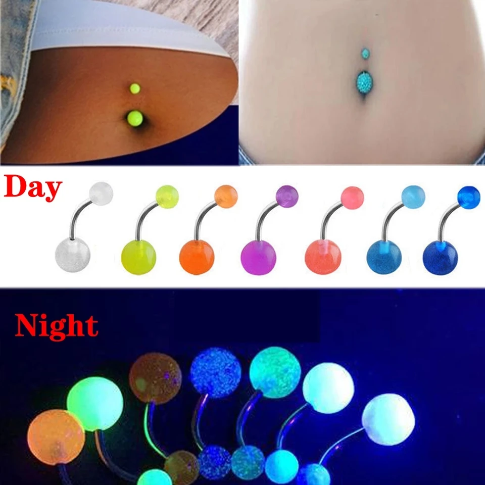 7ks/set 2021 Nová nočná žiara Ženské módne brušné gombíky Rings Navel Barbell Piercing Ombligo Party Body Jewelry Girls Girls Darček