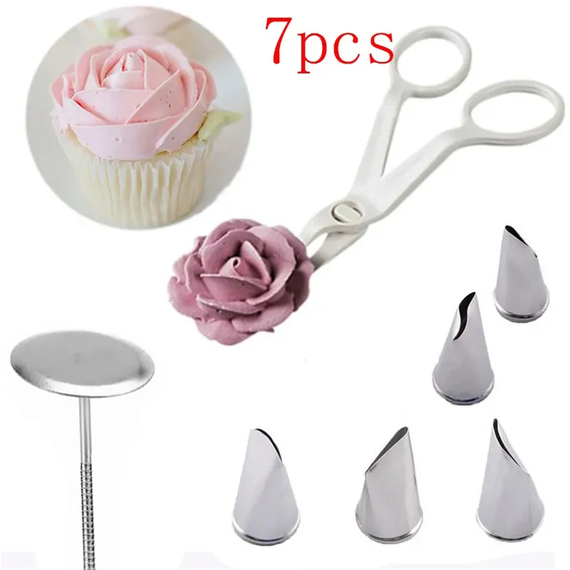 7ks/set kvetinové nožnice +podnos na tortu +5ks tulipány ružovej dýzy nechtového dekoratívneho zdvíhača Fondant Cream Transfer pečenie pečivo kuchyňa