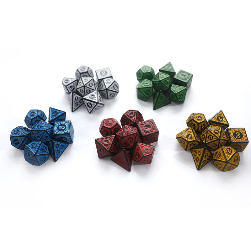 7ks/set Polyhedral 7-Die vyrezávaný vzorový kocky set d4 D6 D8 D10 D% D12 D20 pre hru