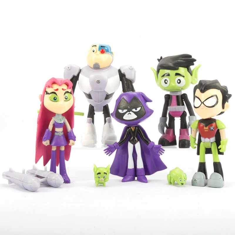 7ks/set Teening Titans PVC Model GK Teening Go Action Ornament Hračky Robin Raven Beast Cyborg Doll For Kids Charm Darče