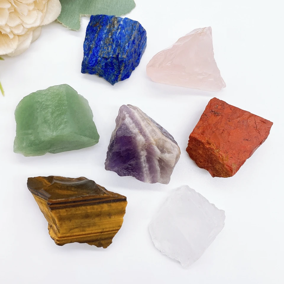 7ks/taška Prírodná čakra Amethyst Lapis Raw Crystal Clear Quartz Rock Stone Energy Energy Minieral exemplár Domáce dekorácie darček
