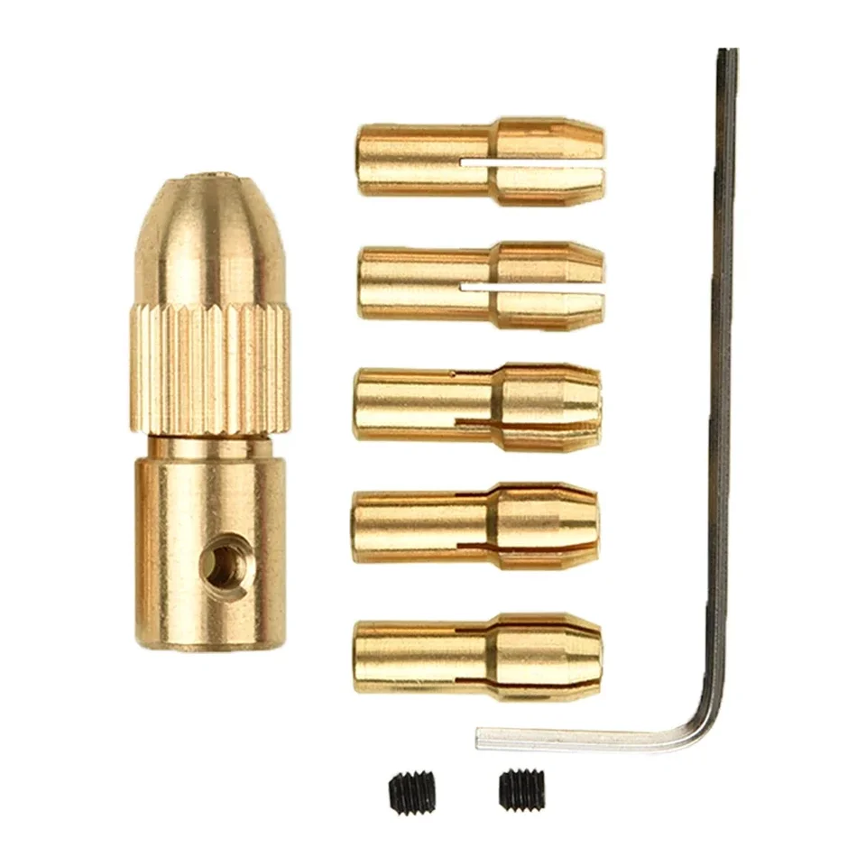 7ks vŕtačkový adaptér Chuck 0,5-3,0 mm Collet 2,35/3,17 mm hriadeľové elektrické vŕtacie Colets Copper Cap s kľúčom