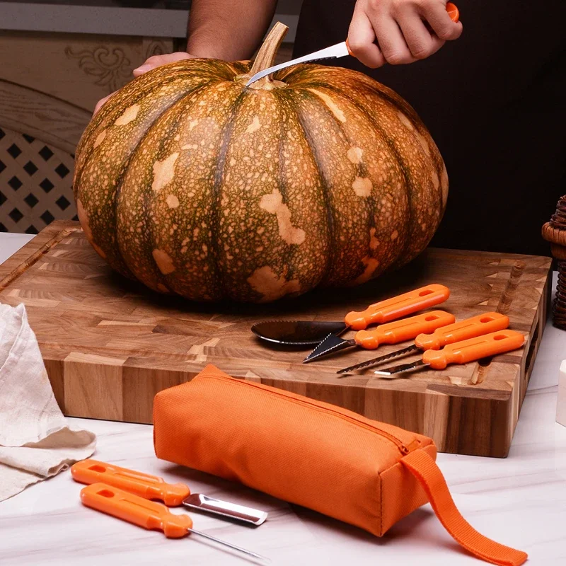 7ks z nehrdzavejúcej ocele Pumpkin Ressuscing Tool Sada ovocných a rastlinných rezbárskych nožov Kuchynské pomôcky