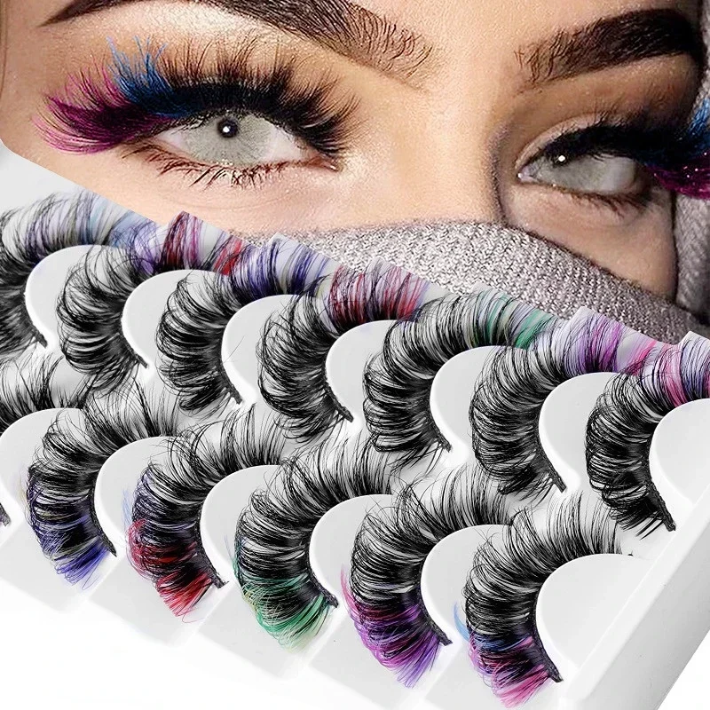 7Pair Farebné falošné mihalnice 3D faux Mink Nadýchané mihalnice ruské prírodné husté nadýchané riasy