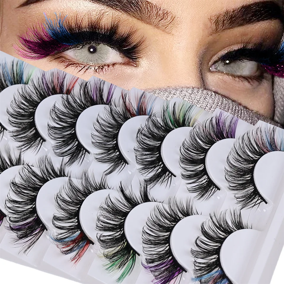 7Pair Farebné falošné mihalnice 3D faux Mink Nadýchané mihalnice ruské prírodné husté nadýchané riasy