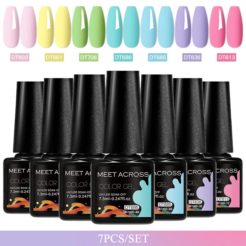 7pc na nechtový gél leštička polotrvánny módny farebný necht Art UV LED gélová súprava pre manikúrové nechty