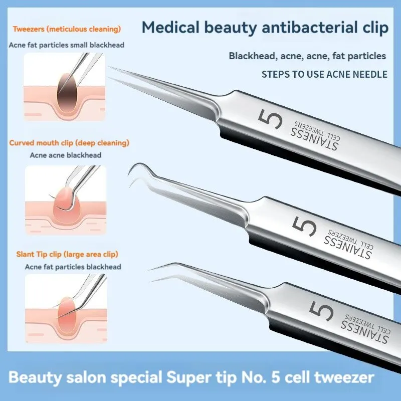 7pcs z nehrdzavejúcej ocele Splinter akné Clip Cell pinéry čierna hlava klip Pimple Pin Beauty Salon Demonser