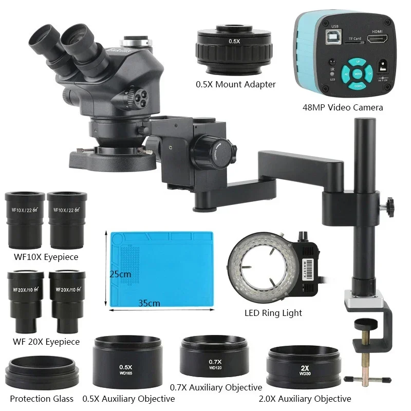 7x 100x Trinokulárny stereofónny mikroskop 4K 48MP 55MP HDMI USB VGA Elektronický video mikroskop Camera+ kĺbový stĺp