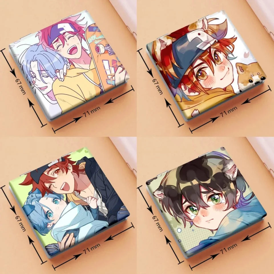 7x6cm, sk8 nekonečné, skladacie obojstranný make-up zrkadlo, prenosné cestovanie, vrecko, anime roztomilé dievčatá, zväčšovanie, štvorcový štvorcový