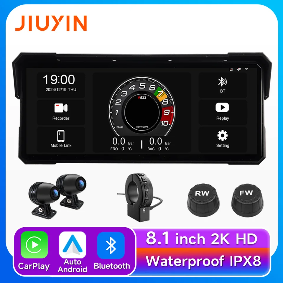 8.1 '' Motocykel Multimedia Player 2K HD GPS Navigačný video rekordér Wireless CarPlay Android Auto IPX8 nepremokavá obrazovka BT BT