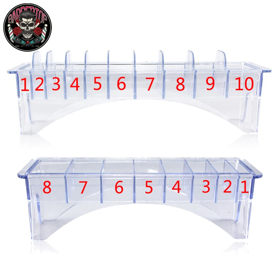 8/10 mriežková podkladová základňa strihový limit hrebeň Comp Storage Box Universal Hair Clipper Guide Limit Comp Storage Puzdet Salon Styling Nástroje