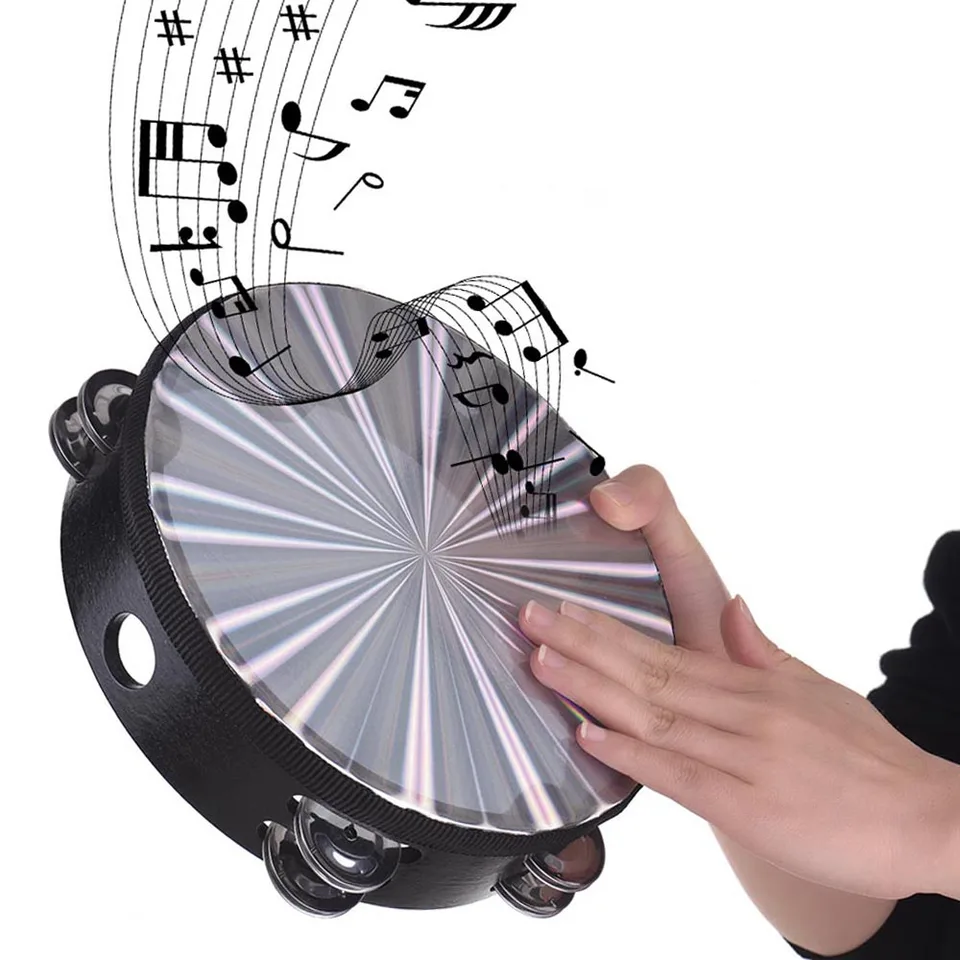8/10 palca Drevené žiarivé tamburínové handbell ručné bubon s dvojitou reflexnou reflexnou bubnovou hlavou hudobný bicie nástroj
