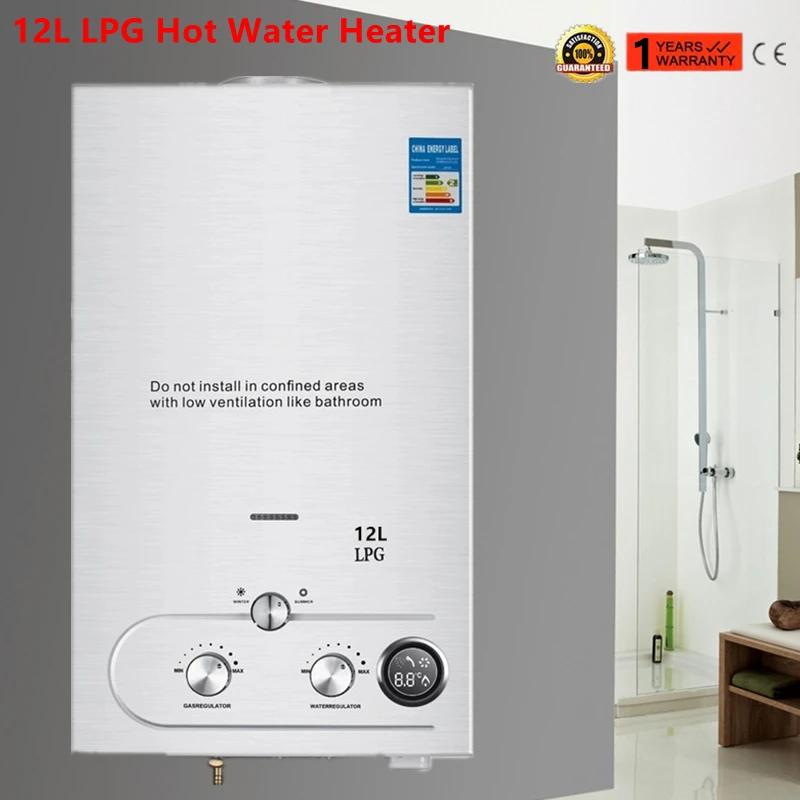 8/12/18L bez nádrže Propán plynový ohrievač vody LPG Propán Instant Hot Water Ohrieč LED Displej so súpravou na pokovovanie hlavy sprchy