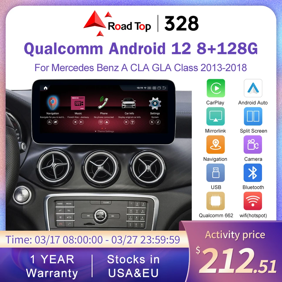 8+128G Qualcomm Android 12 dotykovej obrazovky Multimediálny hráč navigáciu LTE BT WiFi GPS pre Benz A CLA GLA Class 2013-2018