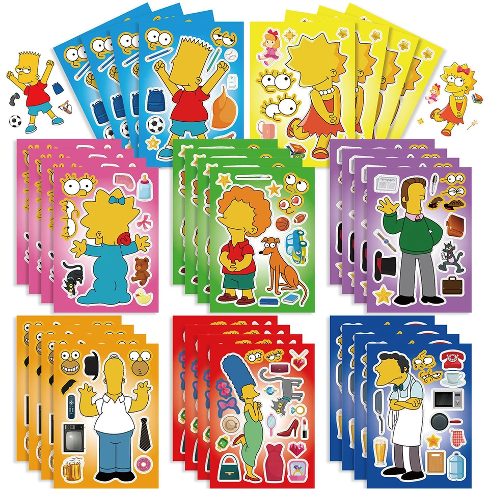 8/16Sety Disney Cartoon The Simpsons Puzzle Stickers Anime Make Tvár Karika