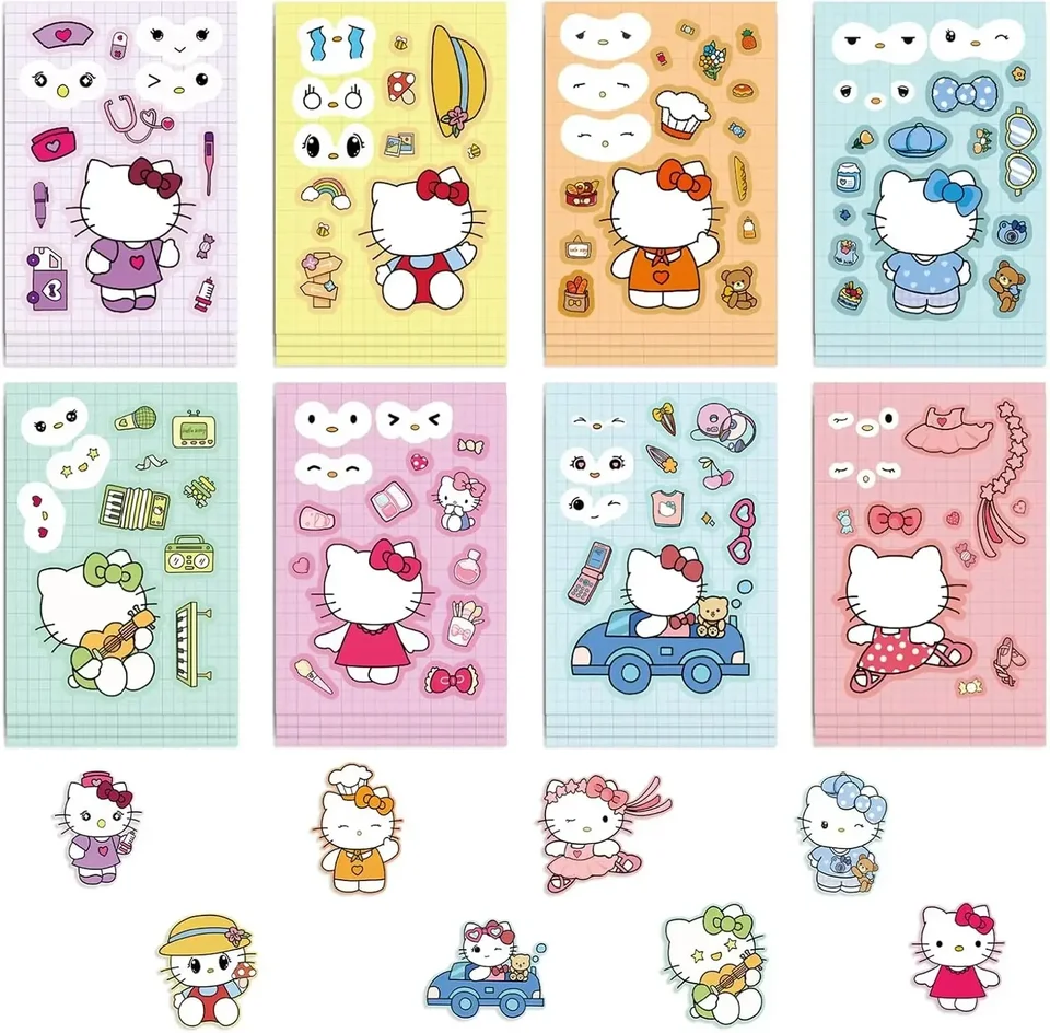 8/16Sety Kawaii Sanrio Puzzle Stickers Hello Kitty Make A Feare Detins Deti