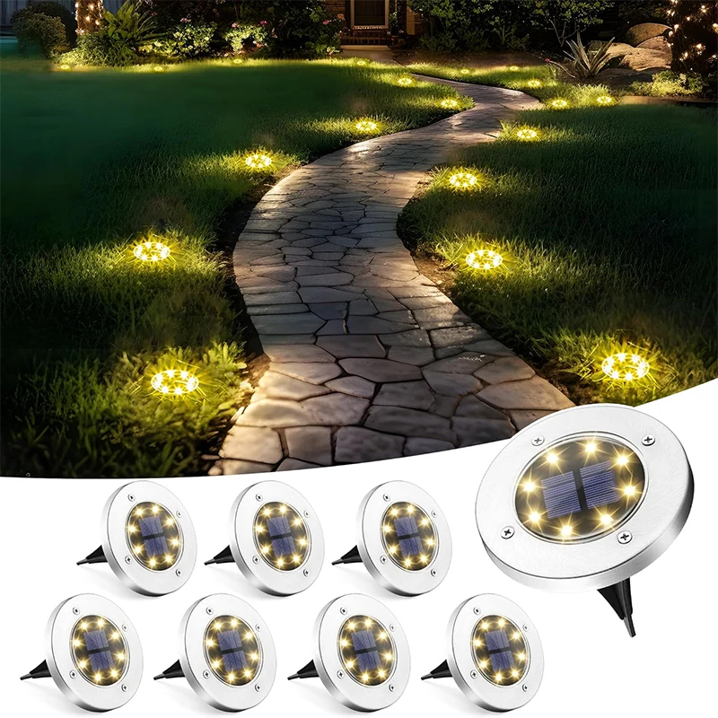 8/20led Solárna energia Disk Light Outdoor Garden Solar Underground Light Deck Light Spotlight zakopaný solárny LED lampa záhrada